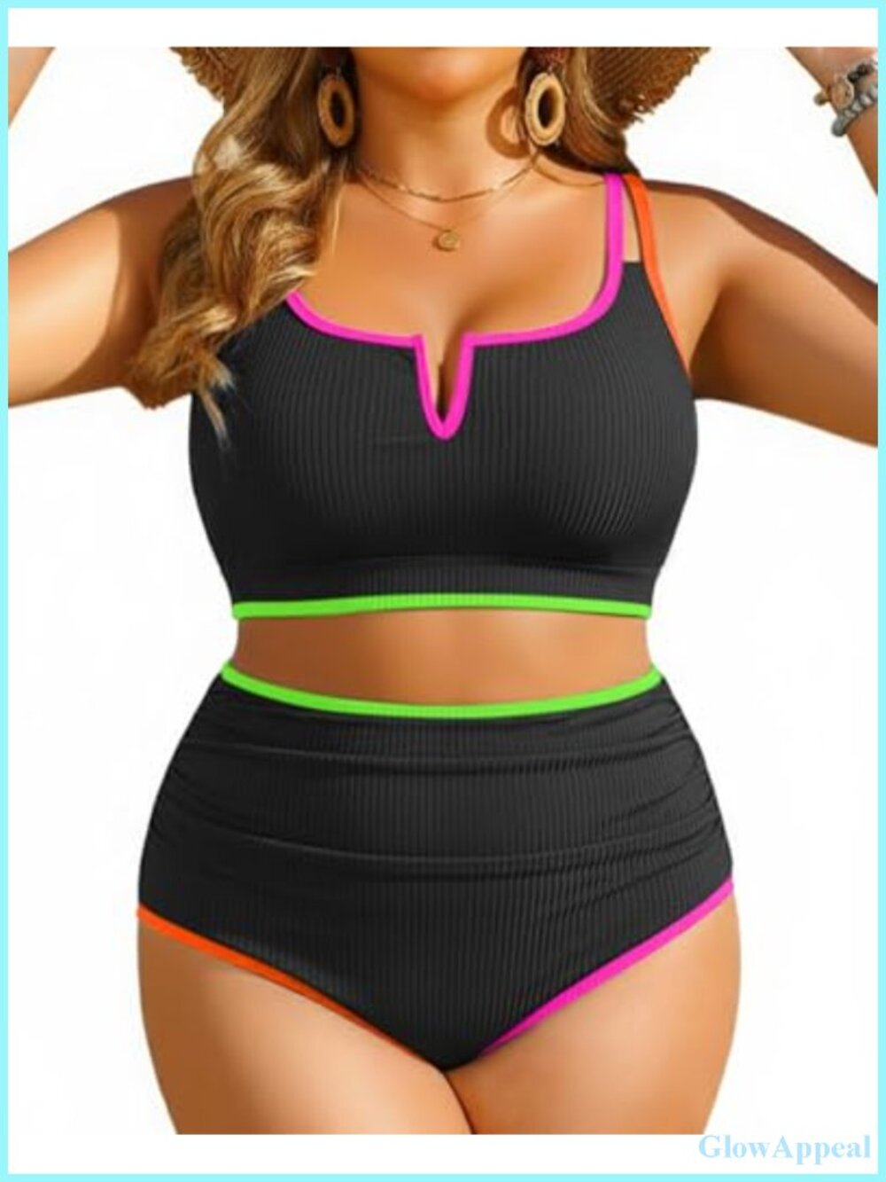 Plus Size High Waisted Ribbed Tummy Control Bikini Set